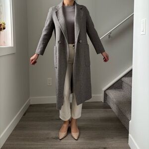 Women's Gray 100% Wool Double-Faced Long Coat Slim Fit Size S